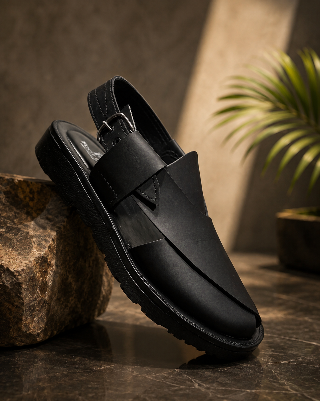 Matt Black Plain Peshawari Sandals for Men – Premium Handmade Traditional Chappal