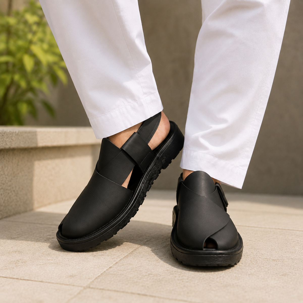 Matt Black Plain Peshawari Sandals for Men – Premium Handmade Traditional Chappal