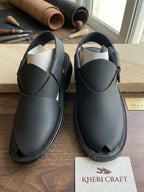 Matt Black Plain Peshawari Sandals for Men – Premium Handmade Traditional Chappal