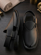 Matt Black Plain Peshawari Sandals for Men – Premium Handmade Traditional Chappal