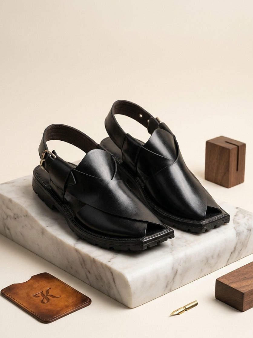 Handmade Black Kaptaan Chappal for Men – Genuine Leather Premium Design
