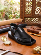 Black Peshawar Zalmi Kaptaan Chappal for Men | Premium Handmade Leather Footwear