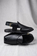 Premium Black Leather Peshawari Chappal – Modern Handmade Design
