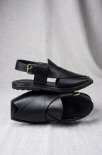 Premium Black Leather Peshawari Chappal – Modern Handmade Design