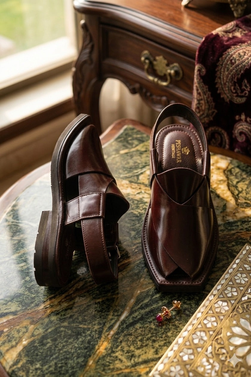 Brown Leather Peshawari Chappal for Men | Premium Handmade