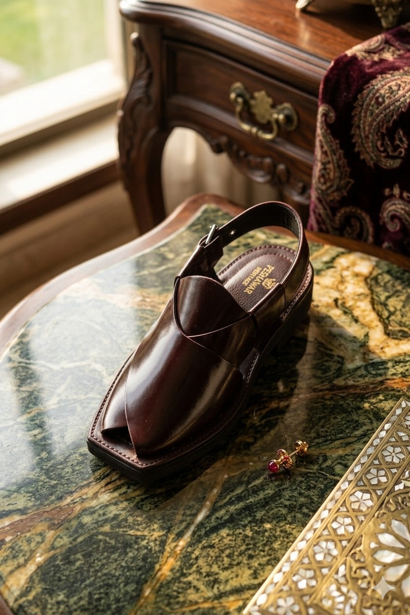 Brown Leather Peshawari Chappal for Men | Premium Handmade