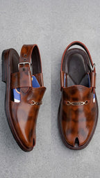 Premium Brown Glossy Peshawari Chappal for Men – Handmade Genuine Leather