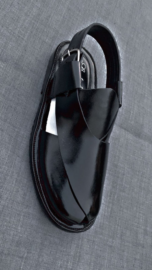 Hand Crafted Black Shine Peshawari Chappal for Men – Premium Leather