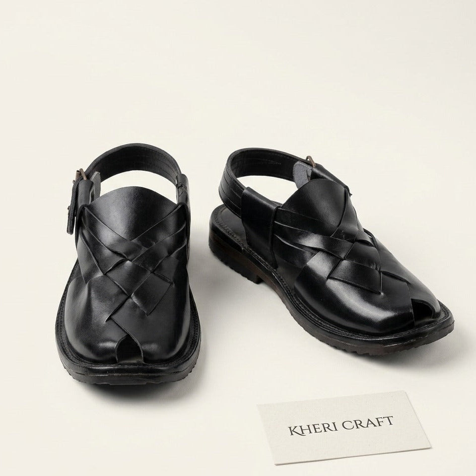 Black Nerozi Chappal for Men – Premium Handmade Leather Traditional Sandals