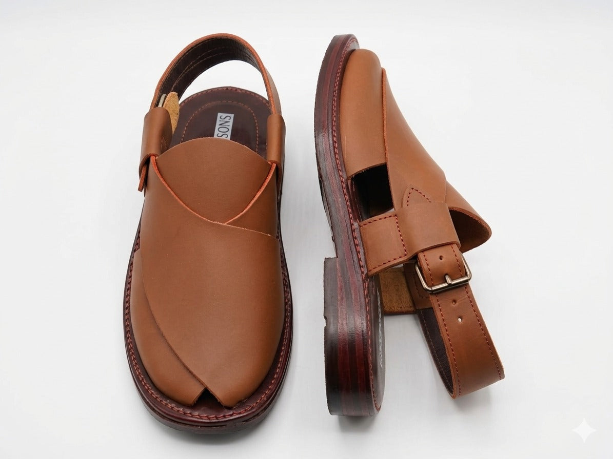 Matt Brown Plain Peshawari Chappal for Men – Premium Handmade Leather Sandals